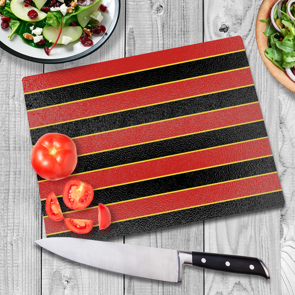 Red, Black & Gold (Pinstripes) Glass Chopping Board