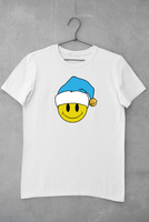 Acid Smiley Christmas T-Shirt - Sky Blue & White