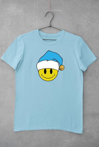 Acid Smiley Christmas T-Shirt - Sky Blue & White