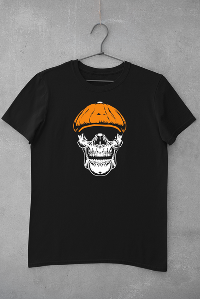 Skull Face T-Shirt - Orange & White