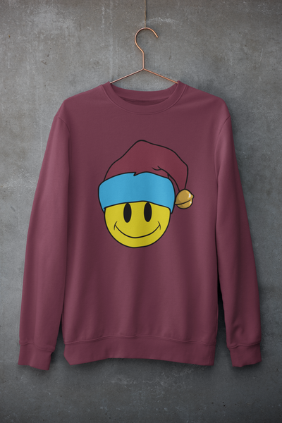 Acid Smiley Christmas Jumper -  Claret & Blue